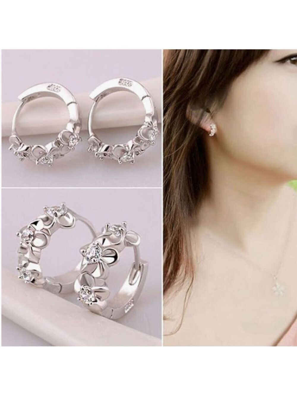 Silver Plated Floral Huggie Earrings Girl’s or Women’s